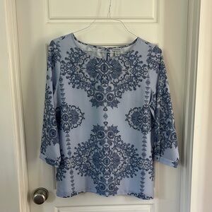 Paraphrase Blue Graphic Boxy 3/4 Sleeve Blouse